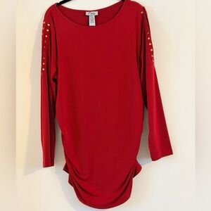 Catherines Curvy Crimson Red Long Slitted Sleeve Top Size 14/16W NWT